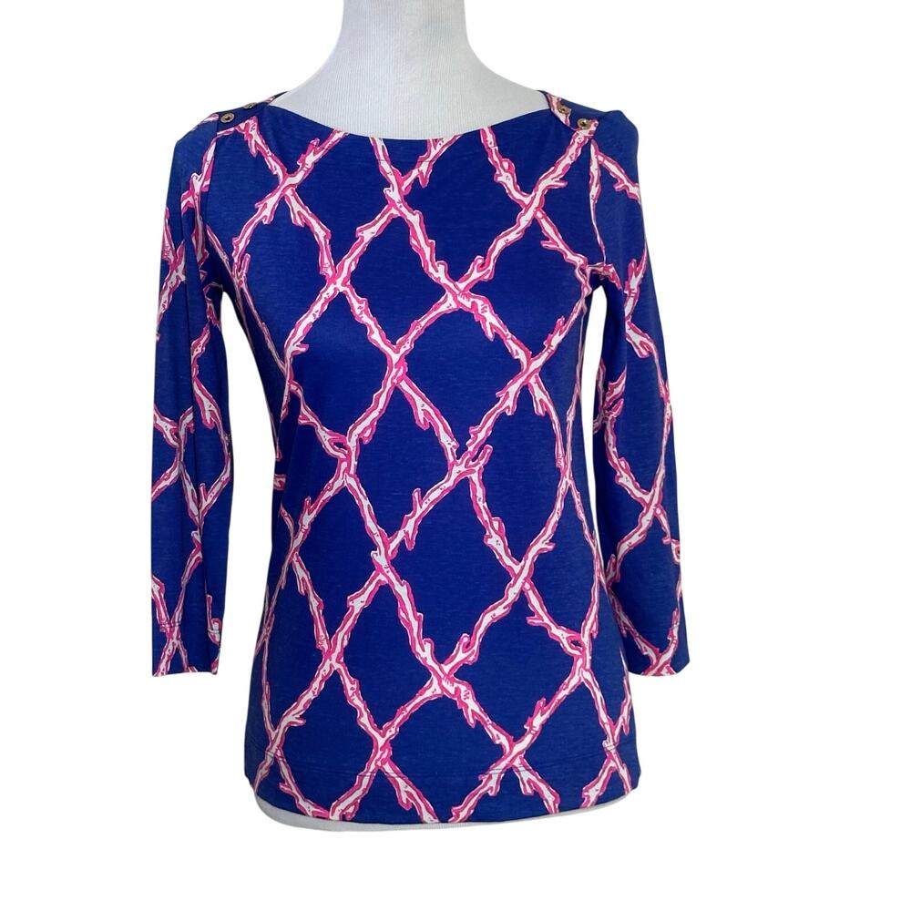 Lilly Pulitzer Alida Deep Dive Boat Neck Blouse Top Sz XS